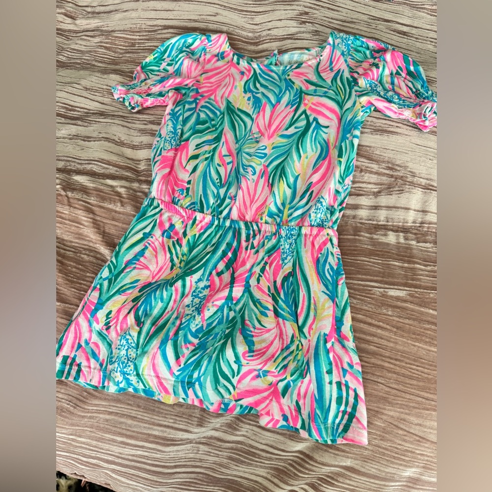 Lilly Pulitzer Girls Adley Romper Size S 4-5 Sea Turtle Soiree